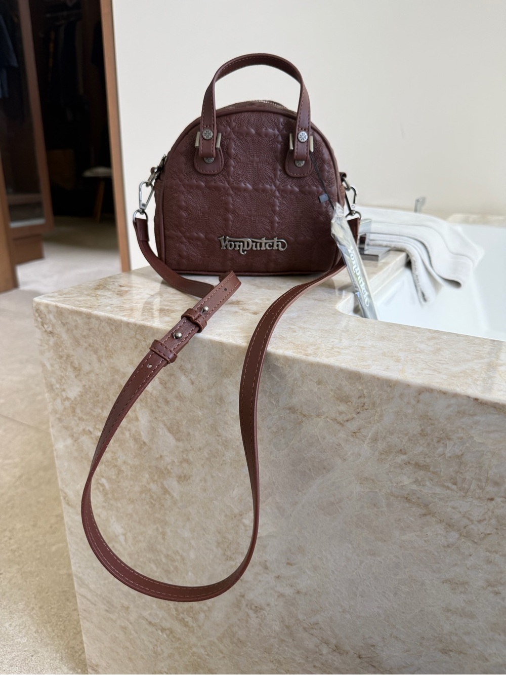 Von Dutch Mini Dome Crossbody in Deep Brown